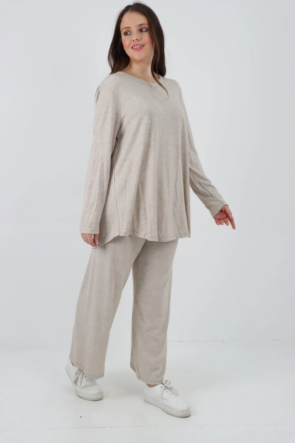 Italian Basic Knitted Plain Soft Top & Trouser Co - Ord Set