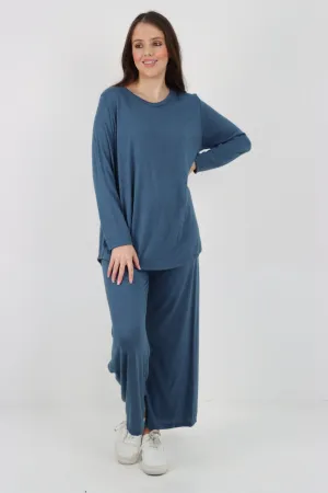Italian Basic Knitted Plain Soft Top & Trouser Co - Ord Set