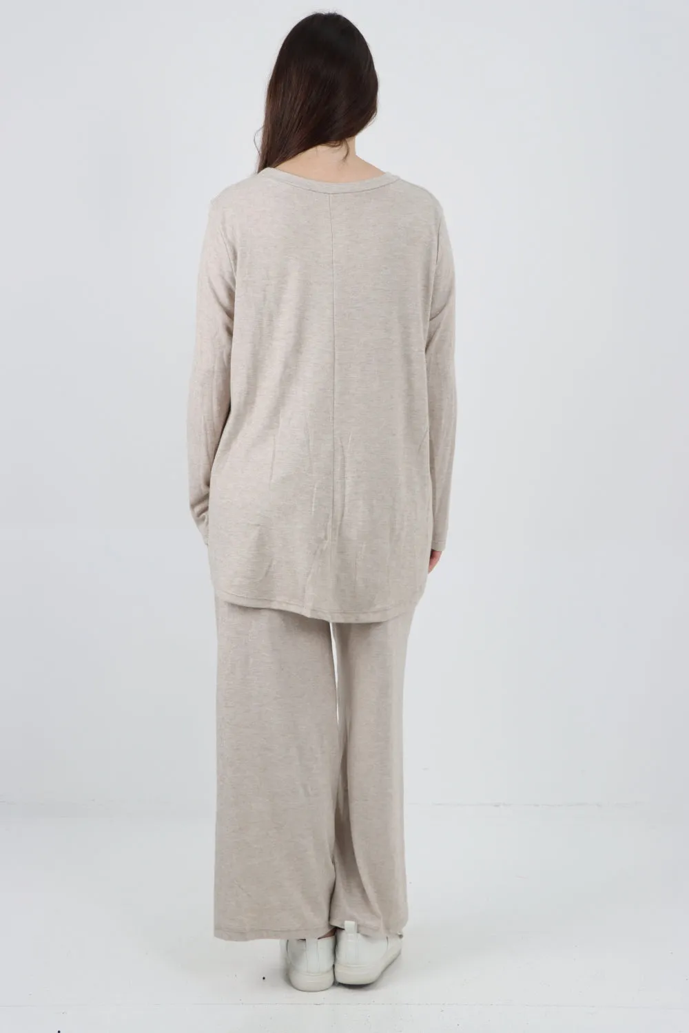 Italian Basic Knitted Plain Soft Top & Trouser Co - Ord Set