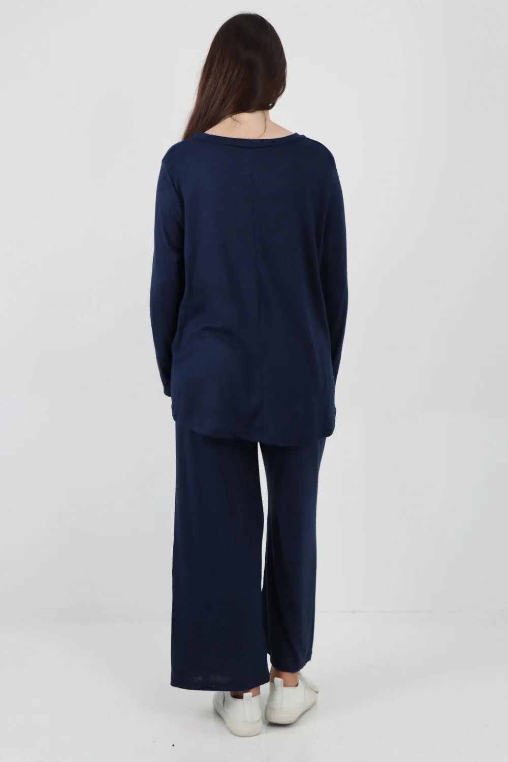 Italian Basic Knitted Plain Soft Top & Trouser Co - Ord Set