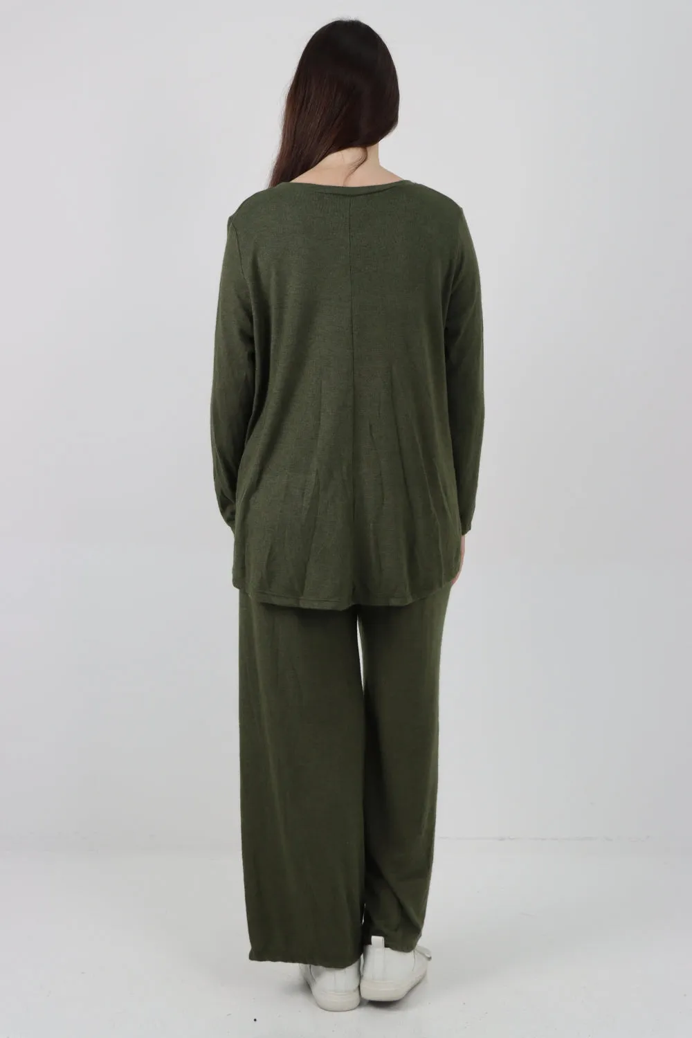 Italian Basic Knitted Plain Soft Top & Trouser Co - Ord Set