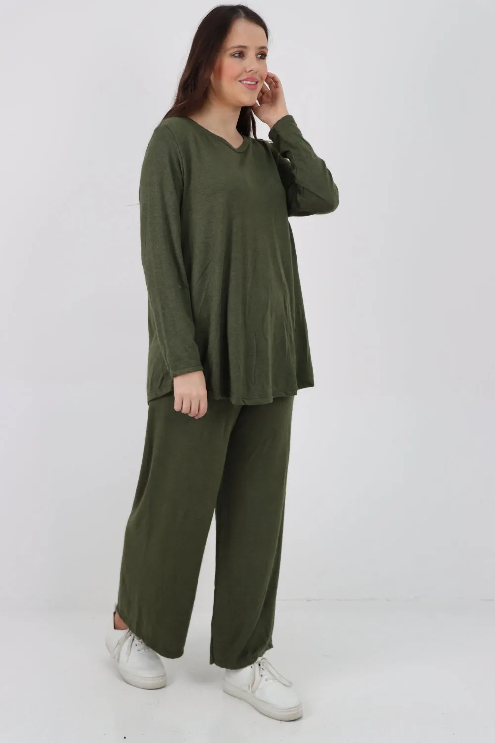 Italian Basic Knitted Plain Soft Top & Trouser Co - Ord Set