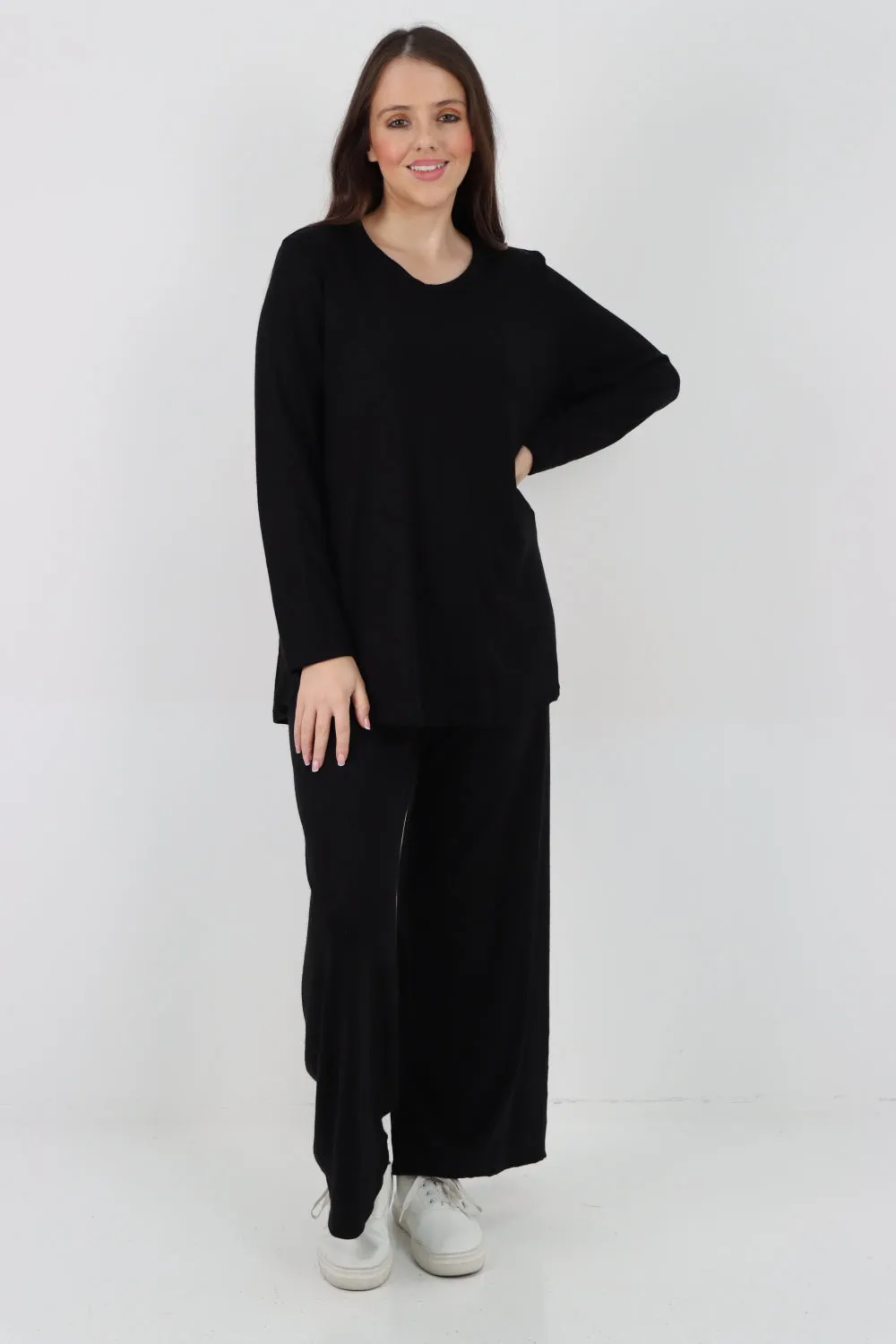 Italian Basic Knitted Plain Soft Top & Trouser Co - Ord Set