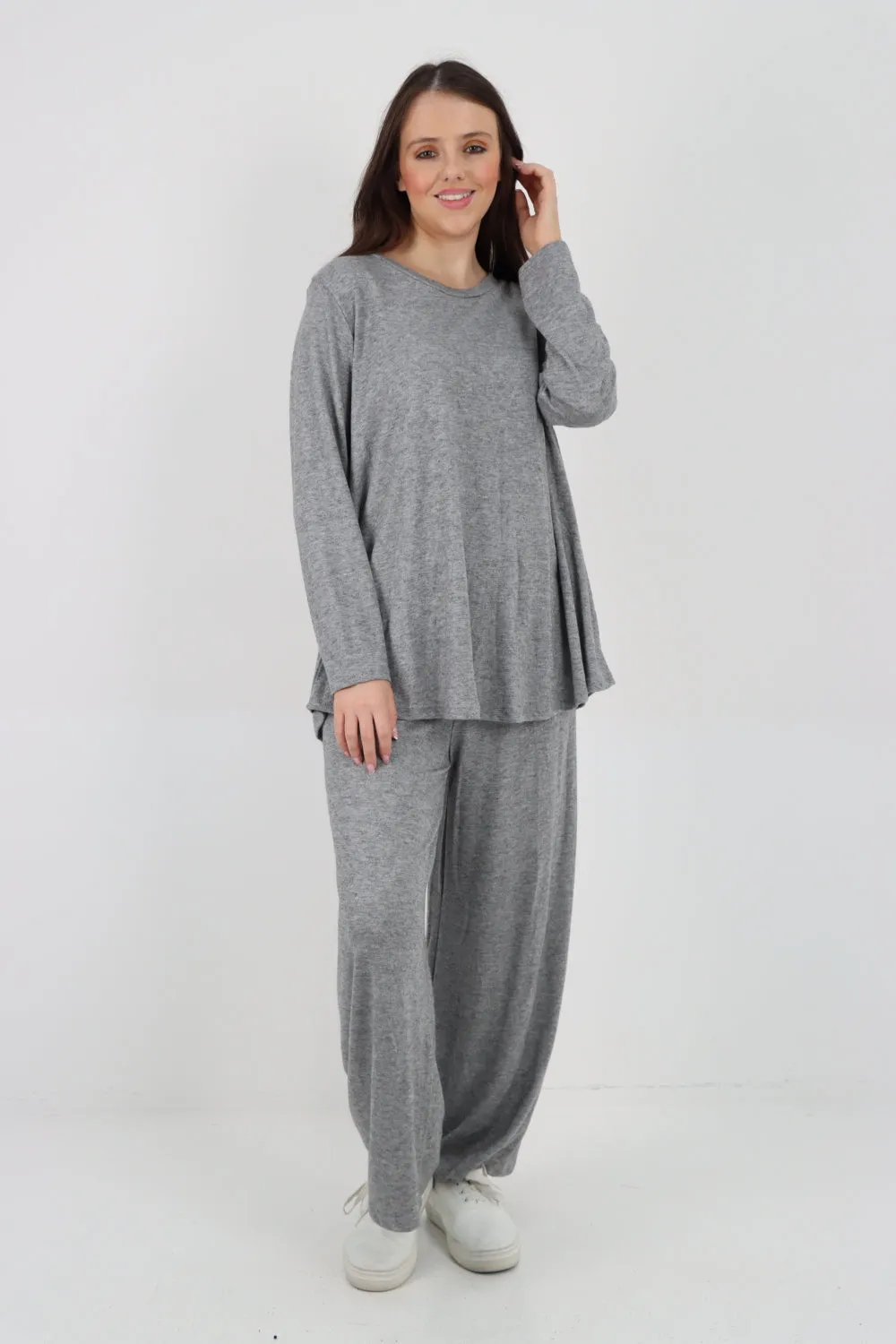 Italian Basic Knitted Plain Soft Top & Trouser Co - Ord Set