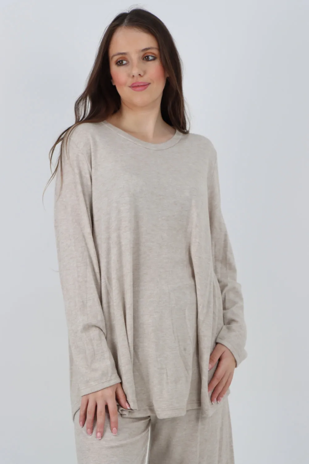 Italian Basic Knitted Plain Soft Top & Trouser Co - Ord Set