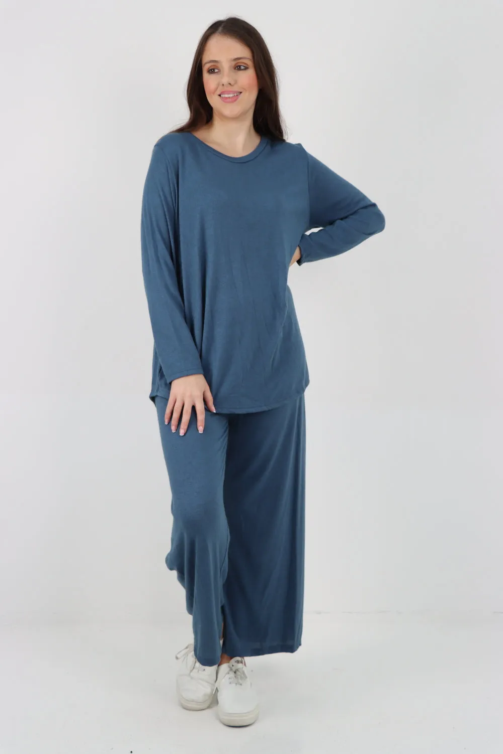 Italian Basic Knitted Plain Soft Top & Trouser Co - Ord Set
