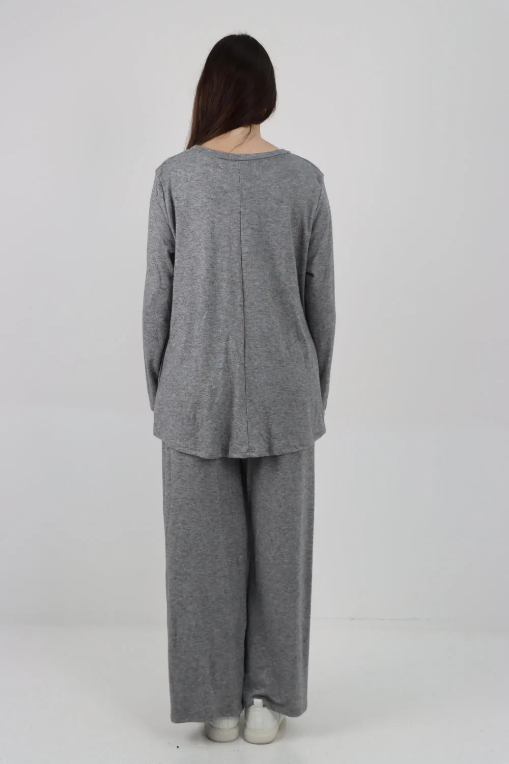 Italian Basic Knitted Plain Soft Top & Trouser Co - Ord Set