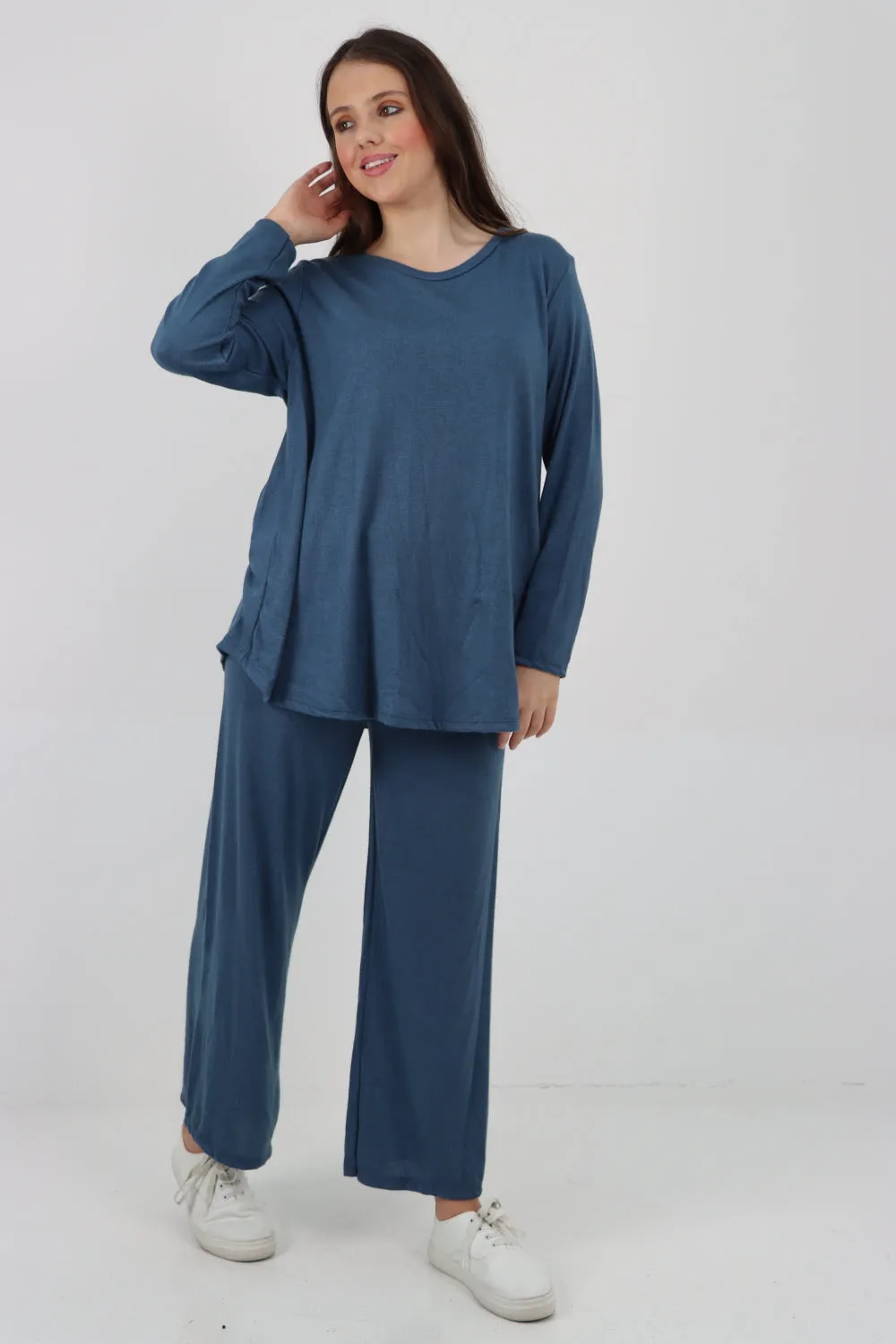 Italian Basic Knitted Plain Soft Top & Trouser Co - Ord Set