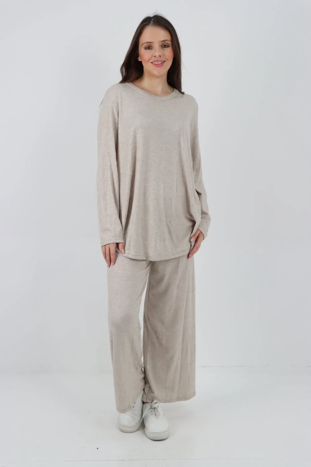 Italian Basic Knitted Plain Soft Top & Trouser Co - Ord Set