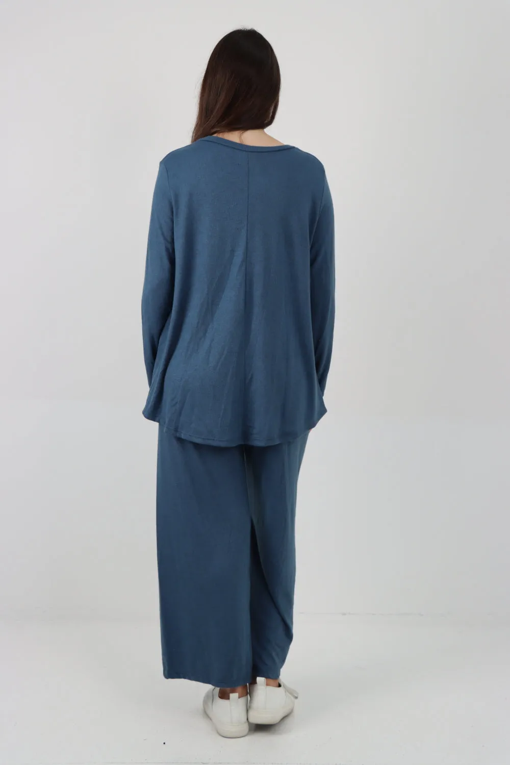 Italian Basic Knitted Plain Soft Top & Trouser Co - Ord Set