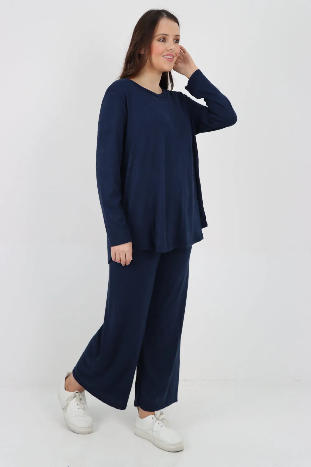 Italian Basic Knitted Plain Soft Top & Trouser Co - Ord Set