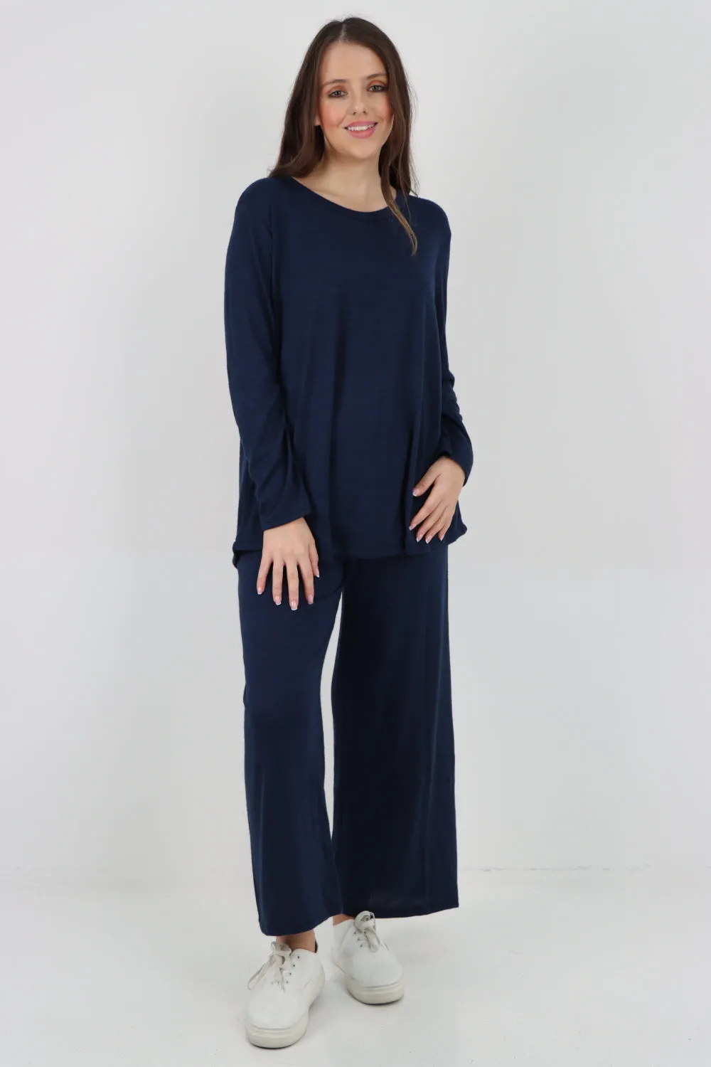 Italian Basic Knitted Plain Soft Top & Trouser Co - Ord Set