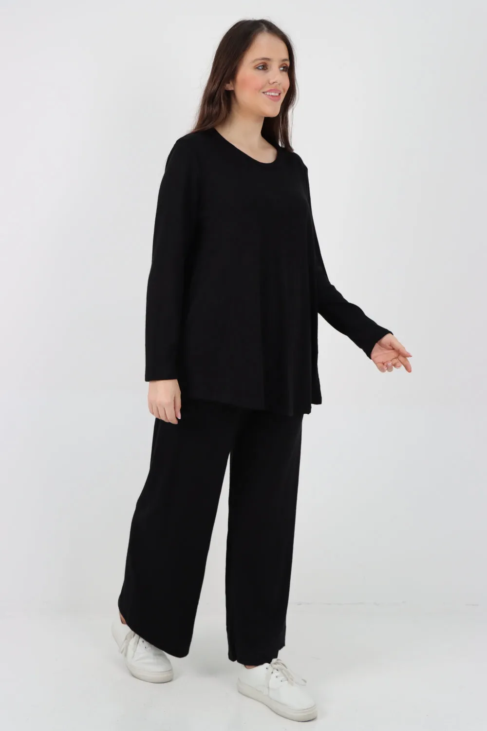 Italian Basic Knitted Plain Soft Top & Trouser Co - Ord Set