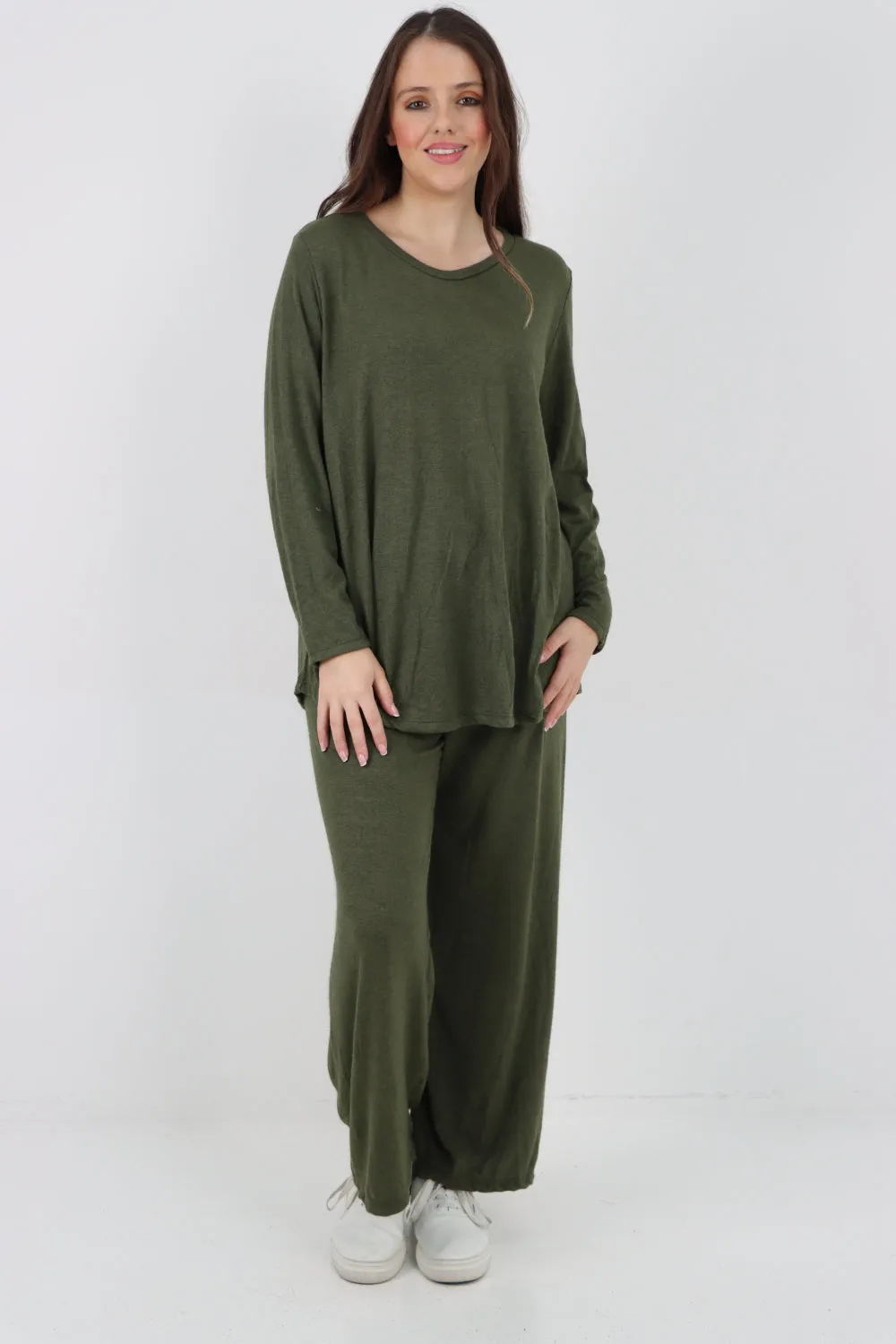 Italian Basic Knitted Plain Soft Top & Trouser Co - Ord Set