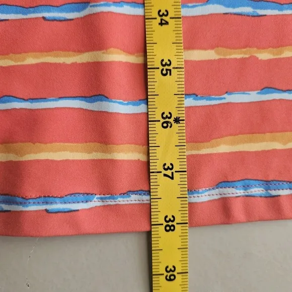 J McLauglin XL Pink Orange Stripe Nicola Tired Dress Knee 3/4 Sleeve Stretch