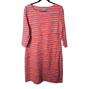 J McLauglin XL Pink Orange Stripe Nicola Tired Dress Knee 3/4 Sleeve Stretch