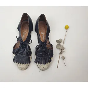 Jeffry Campbell black flat shoes with laceups, front fringe detail size 37