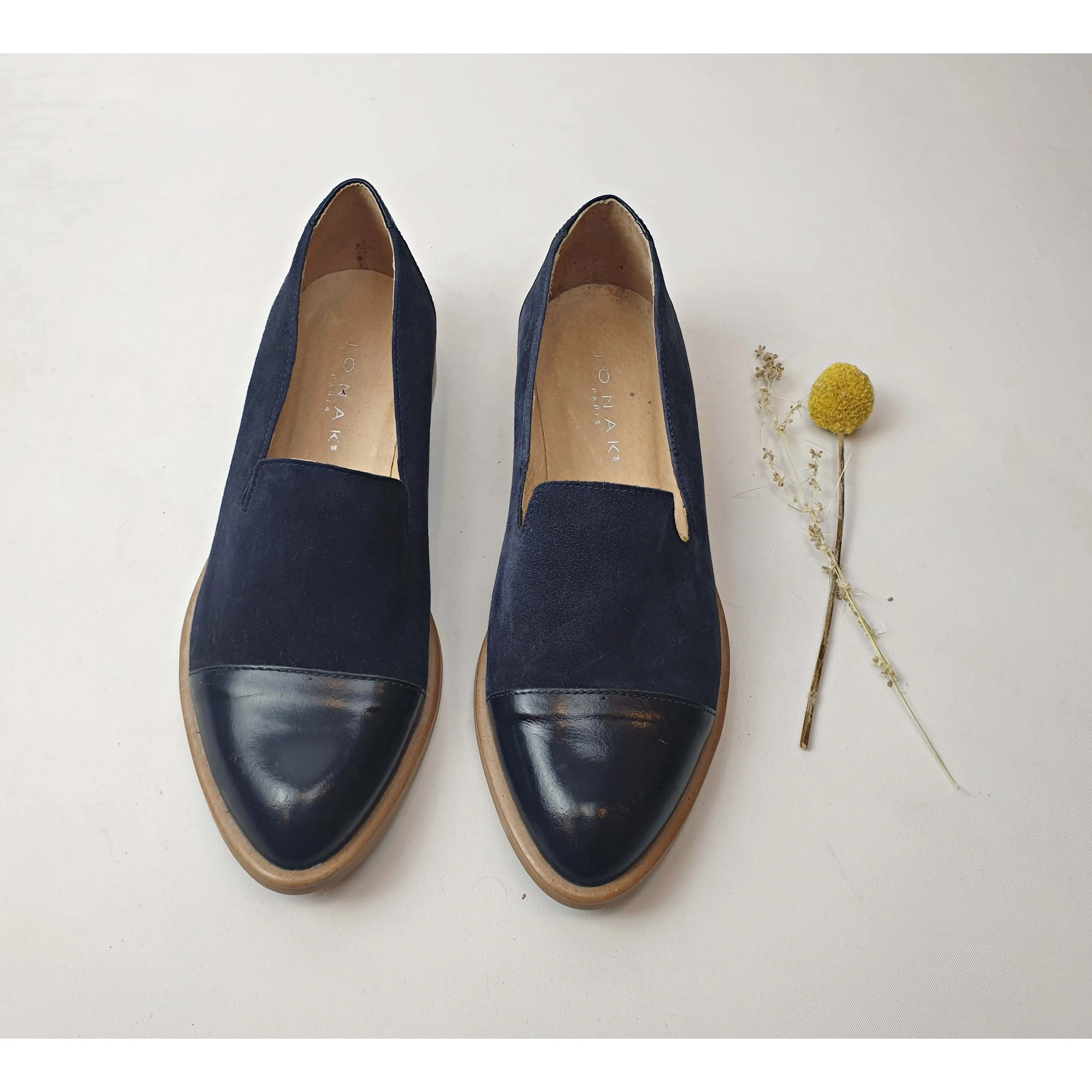Jonak Paris navy suede leather shoes with contrasting matt toes size 38