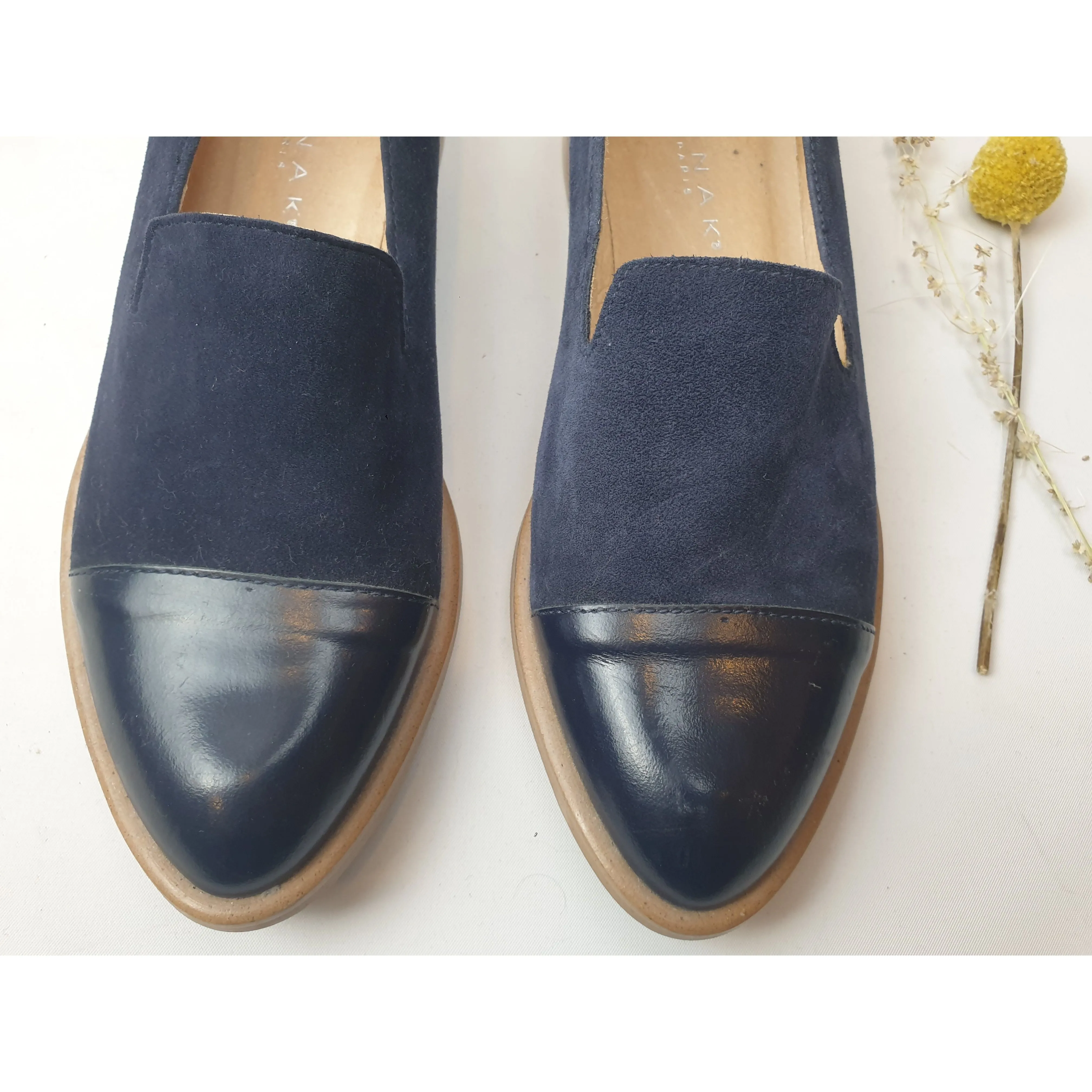 Jonak Paris navy suede leather shoes with contrasting matt toes size 38