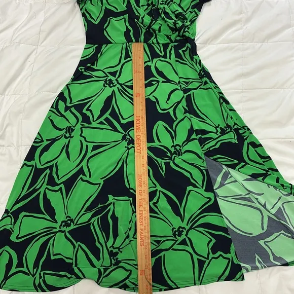 Joseph Ribkoff Floral Wrap Dress US 10 UK 12 Green Navy Midi Slit Vacation Soft