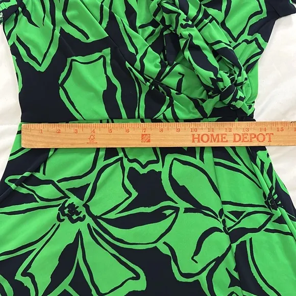 Joseph Ribkoff Floral Wrap Dress US 10 UK 12 Green Navy Midi Slit Vacation Soft