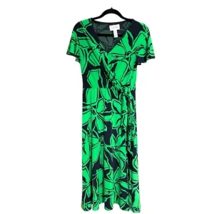 Joseph Ribkoff Floral Wrap Dress US 10 UK 12 Green Navy Midi Slit Vacation Soft