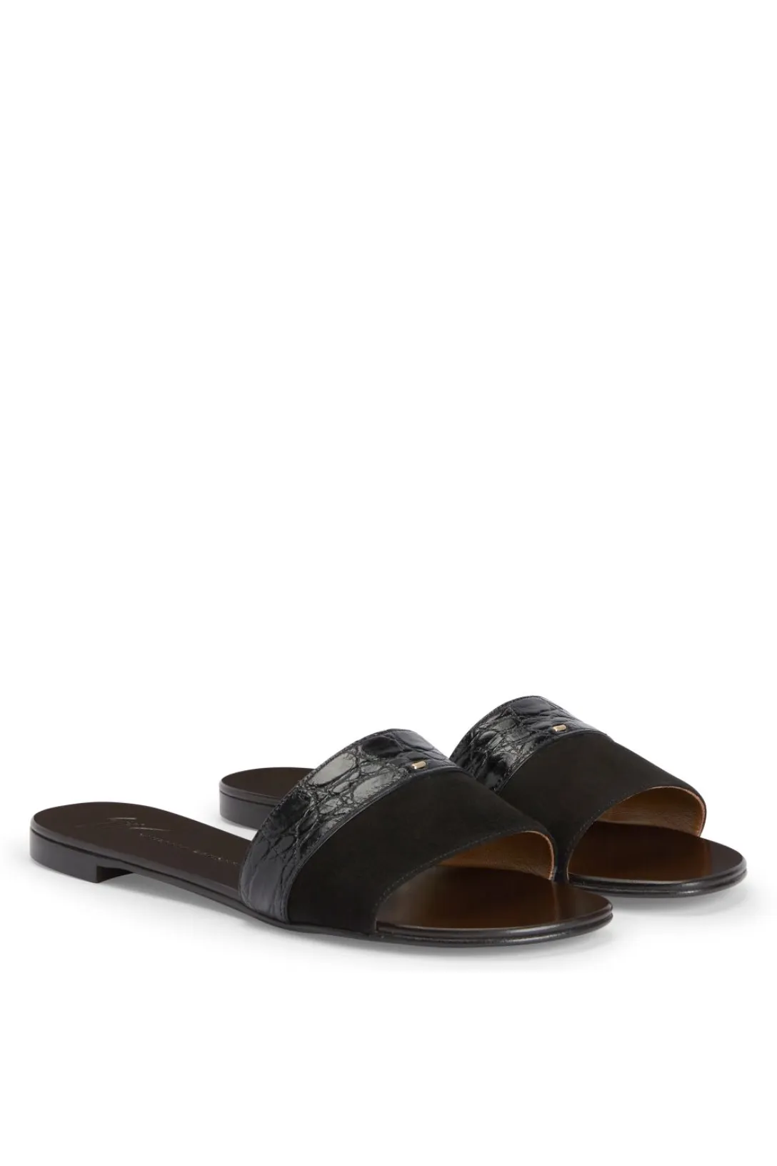 Kanda Suede and Croc Mule Flat Sandal | Black