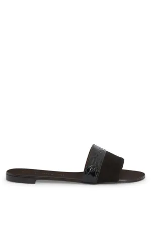 Kanda Suede and Croc Mule Flat Sandal | Black