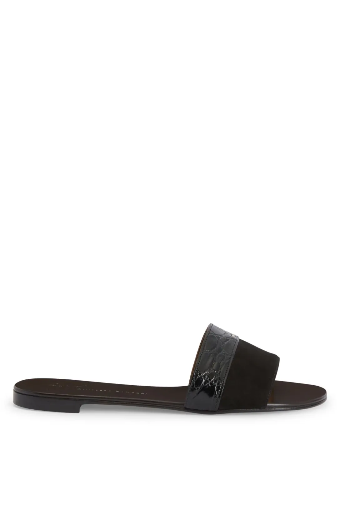 Kanda Suede and Croc Mule Flat Sandal | Black