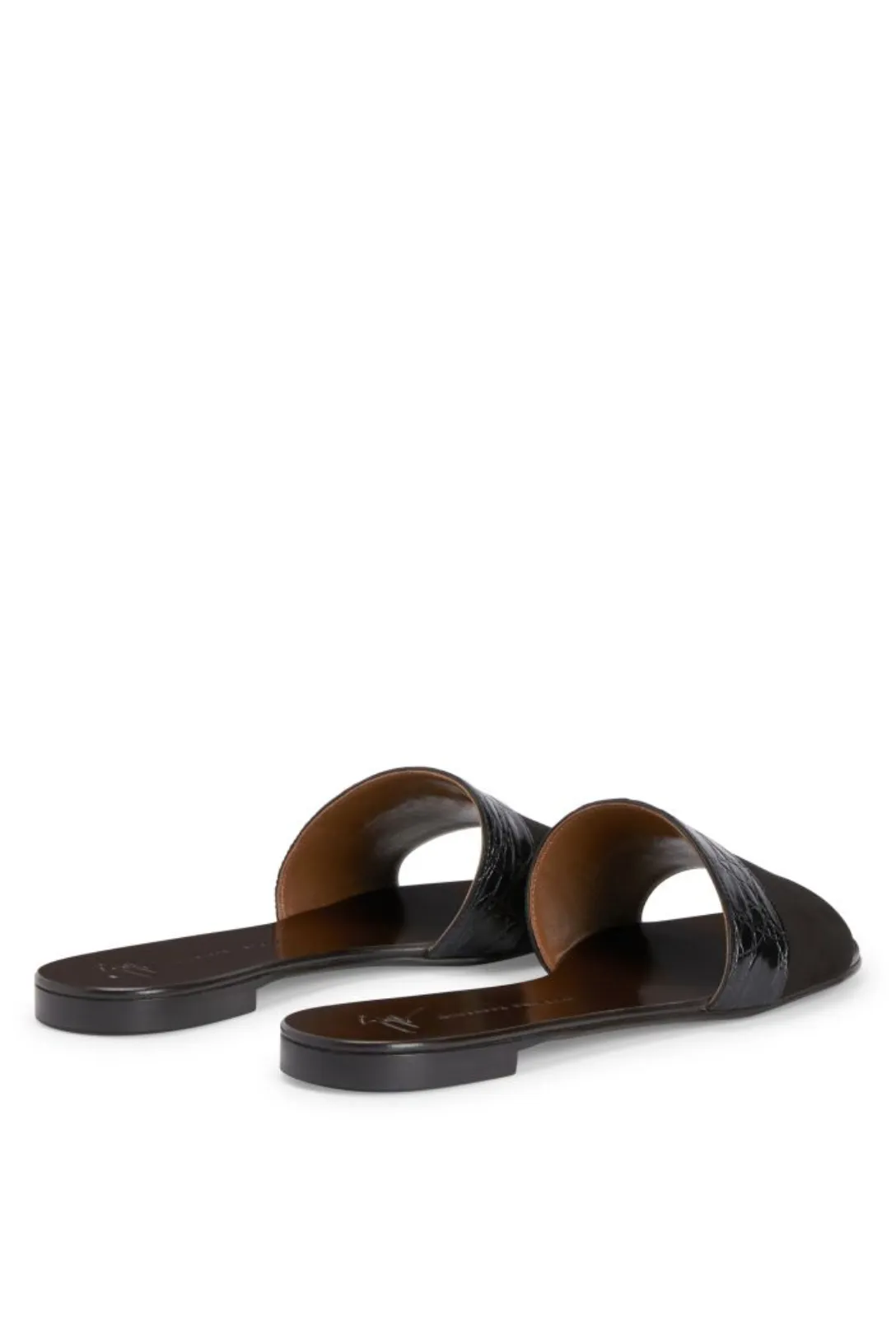 Kanda Suede and Croc Mule Flat Sandal | Black