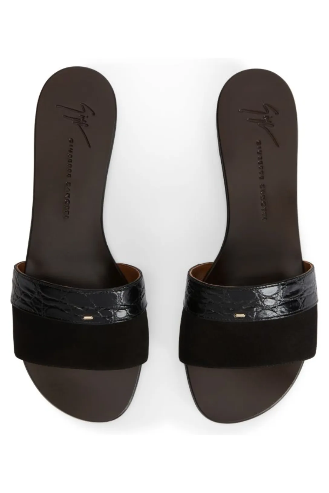 Kanda Suede and Croc Mule Flat Sandal | Black