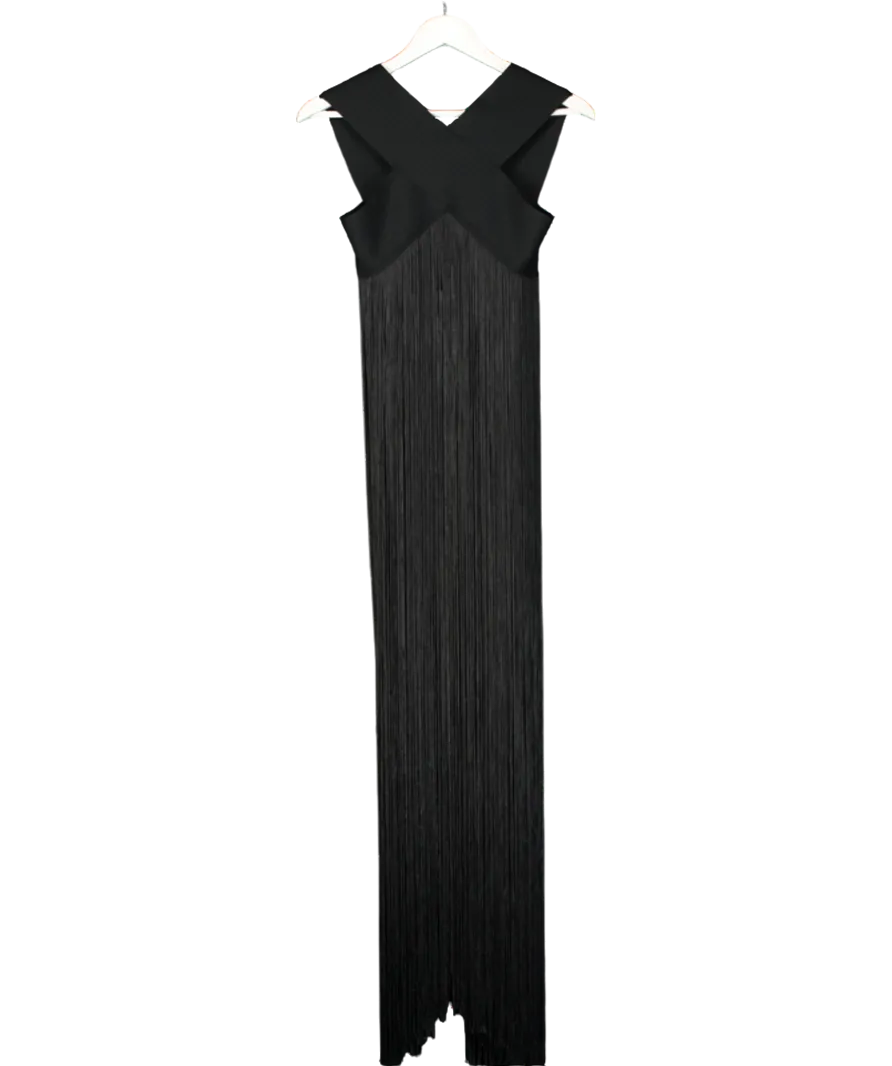 Karen Millen Black Bandage V Neck Cut Out Fringed Crop Top UK XS