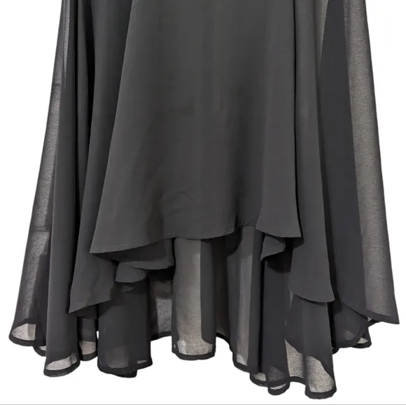 Keepsake Sheer Ruffle Black Whimsical High Low Maxi Skirt Size M