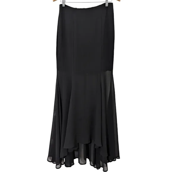 Keepsake Sheer Ruffle Black Whimsical High Low Maxi Skirt Size M