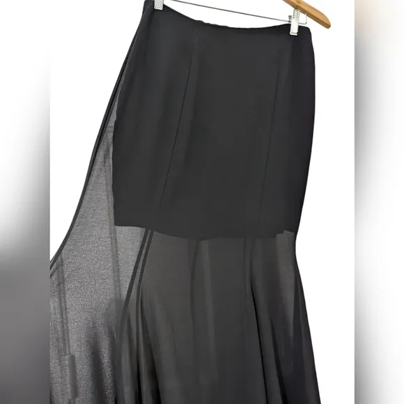 Keepsake Sheer Ruffle Black Whimsical High Low Maxi Skirt Size M