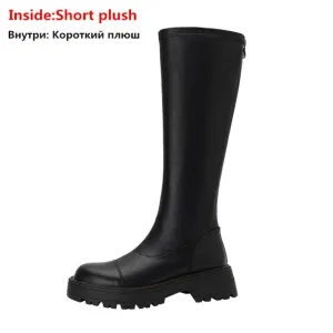 Knee High Boots Women Flat Shoes Round Toe