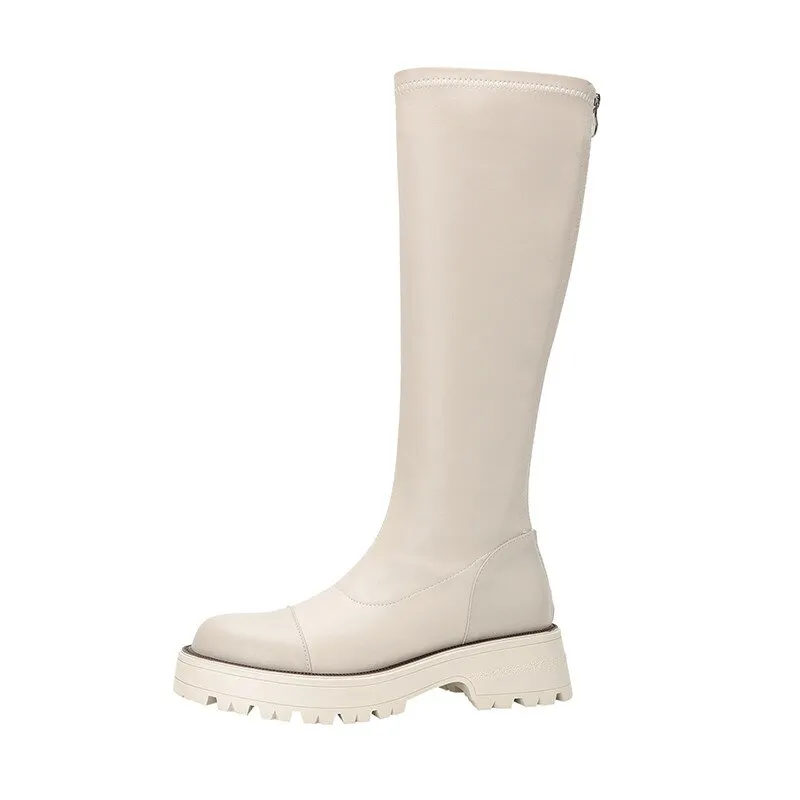 Knee High Boots Women Flat Shoes Round Toe