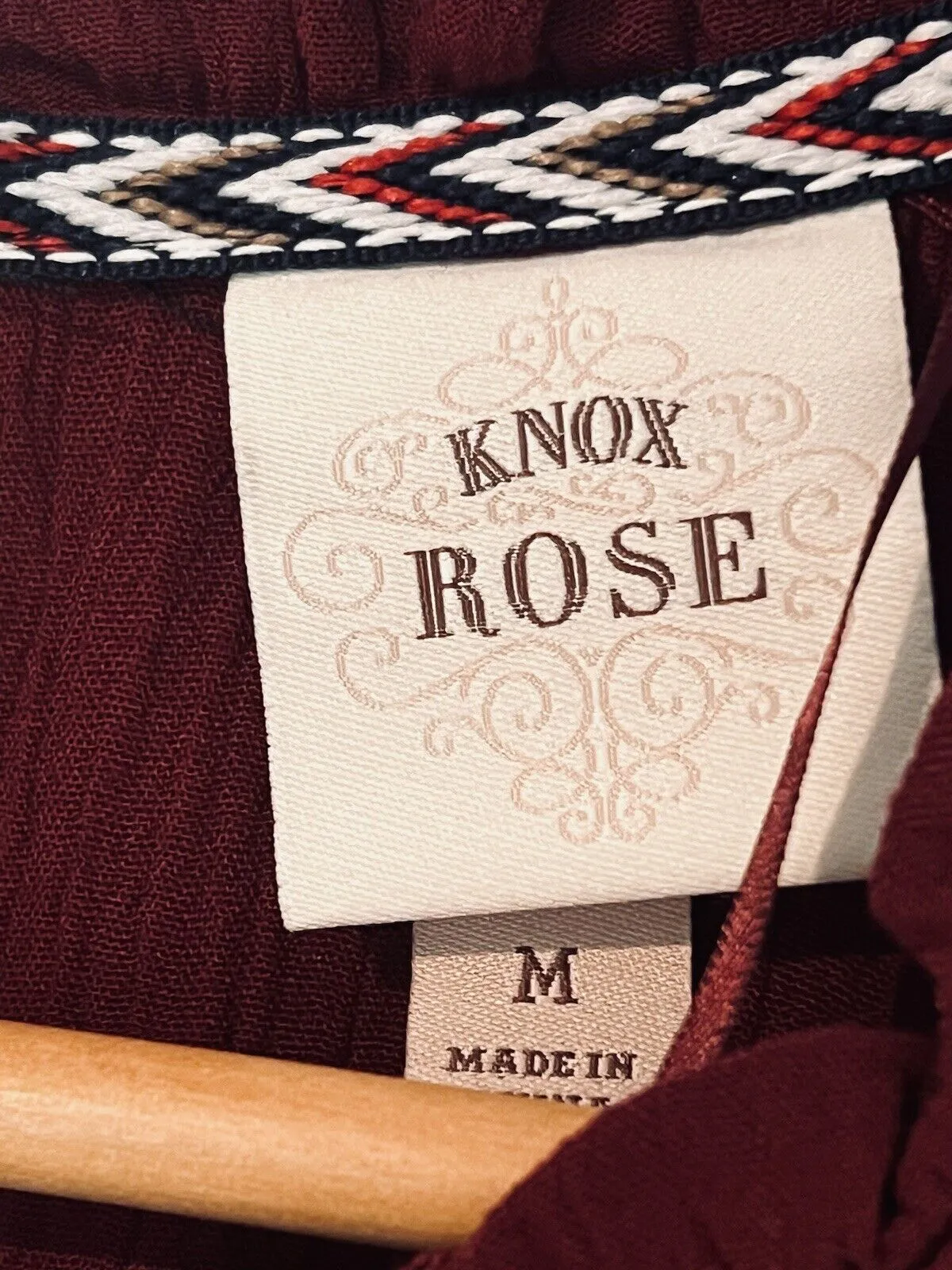 KNOX ROSE Burgundy Long Sleeve Dress Sz M Ruffle Tiered Boho Knee Smock Wrist