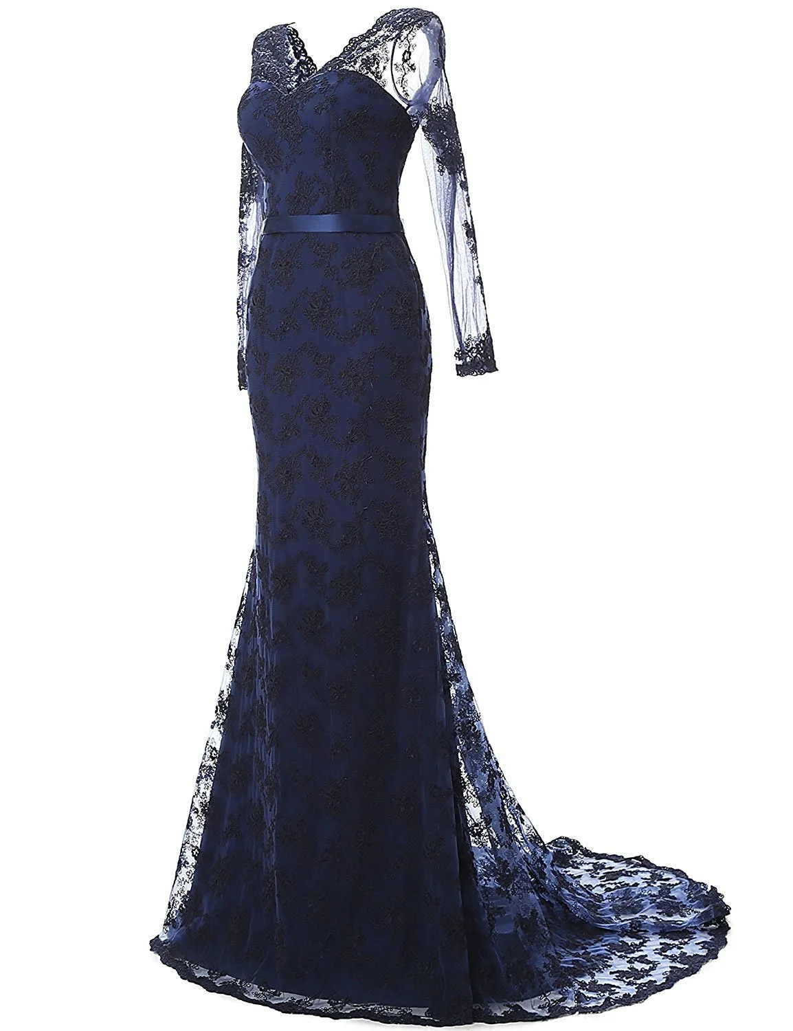 Lace and Tulle V-Neck Mermaid Evening Dress