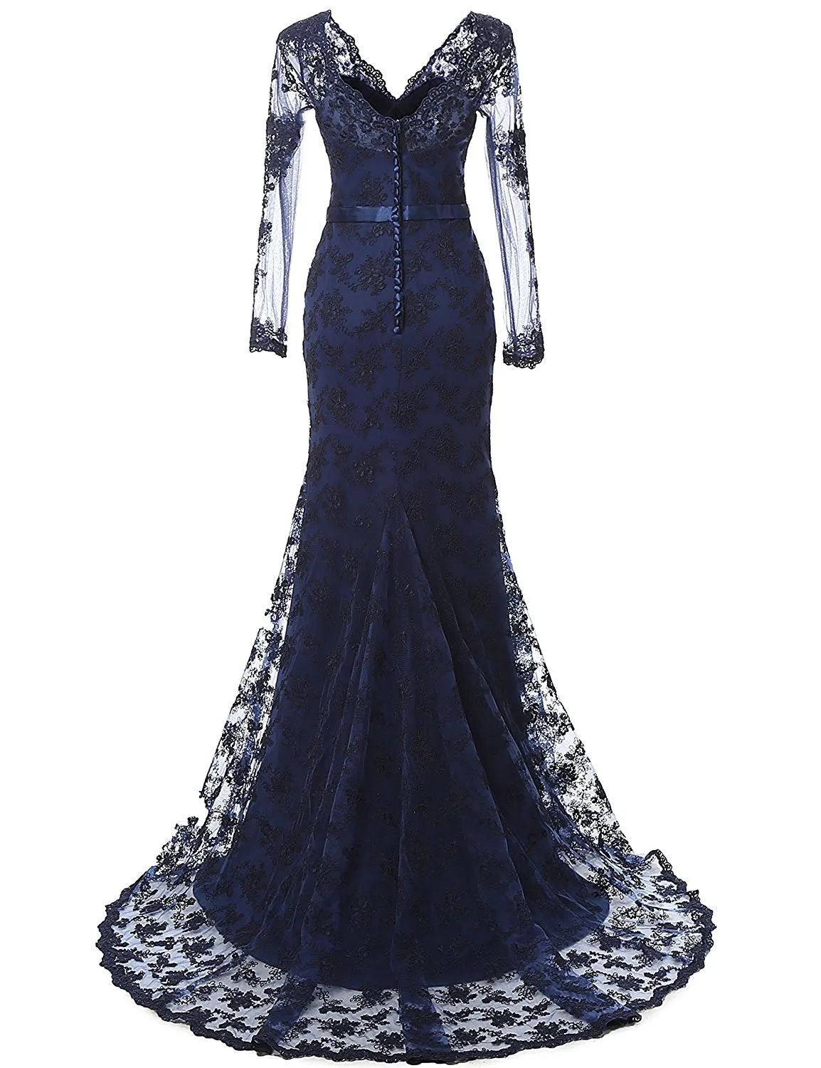 Lace and Tulle V-Neck Mermaid Evening Dress