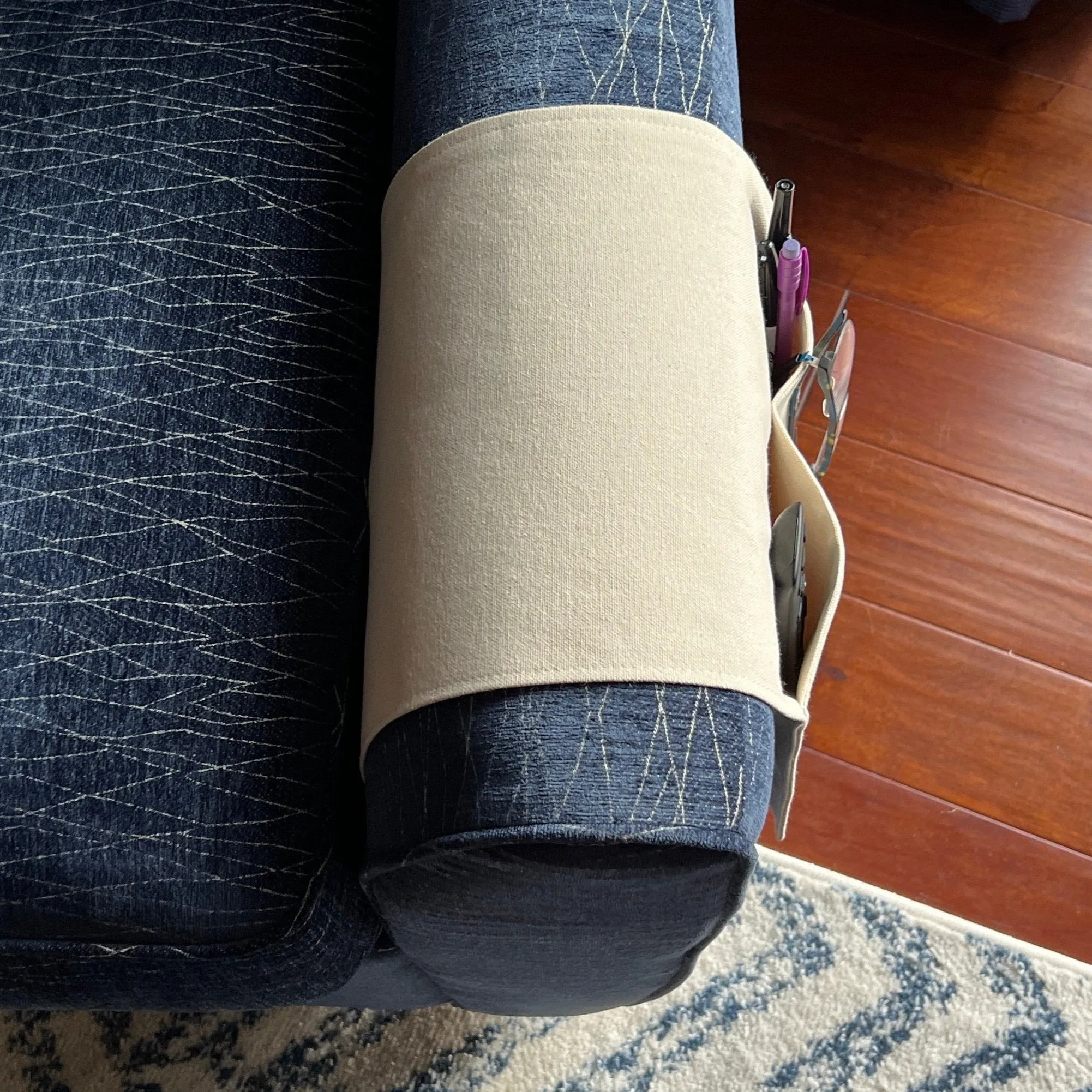 Large 2 Pocket Caddy for Armrest, hold your glasses, cell phone, couch caddy, living room organizer