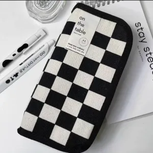 Large Capacity Pencil Case Simple Checkerboard Lattice Pencil Bag Stationery Student Canvas Estuche Multifuncional Lapices