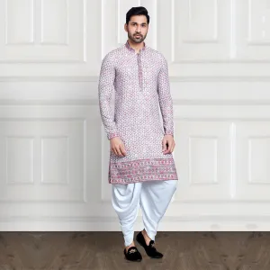 Lavender Printed Threadwork Ethnic Kurta Set
