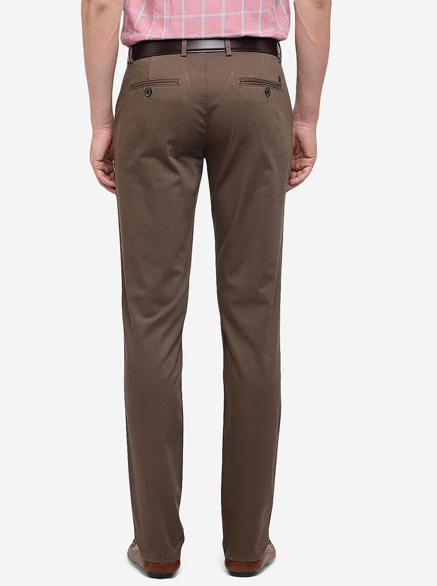 Light Brown Solid Slim Fit Casual Trouser | JadeBlue