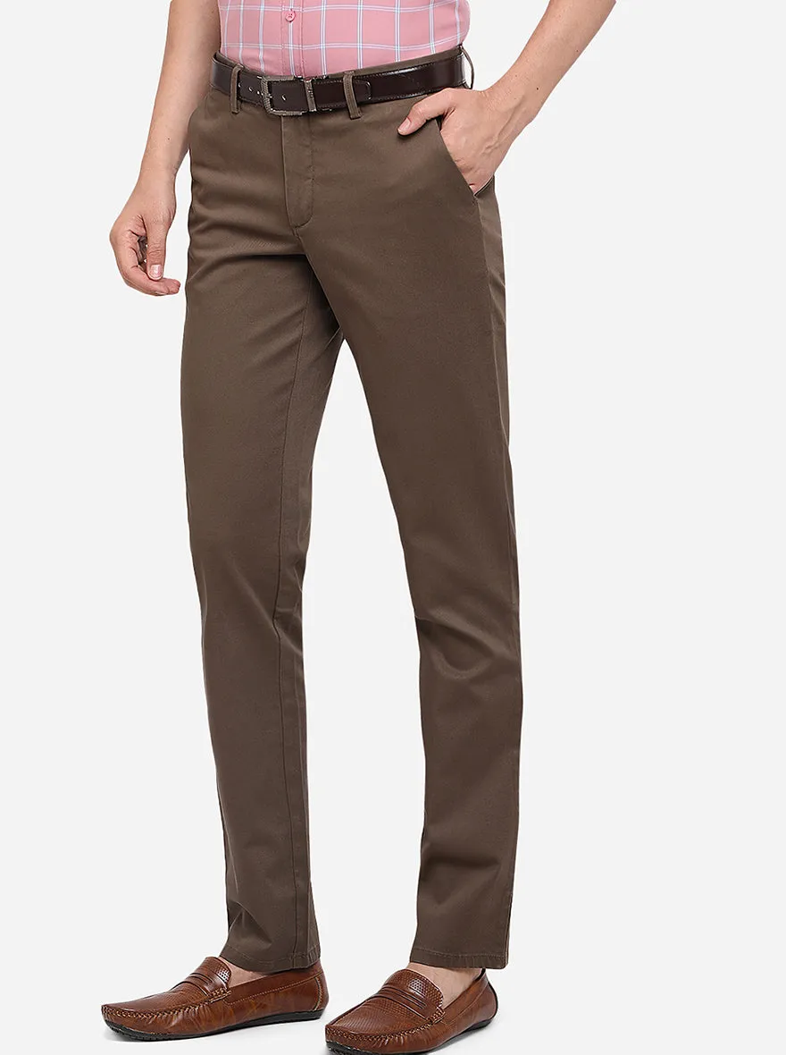Light Brown Solid Slim Fit Casual Trouser | JadeBlue