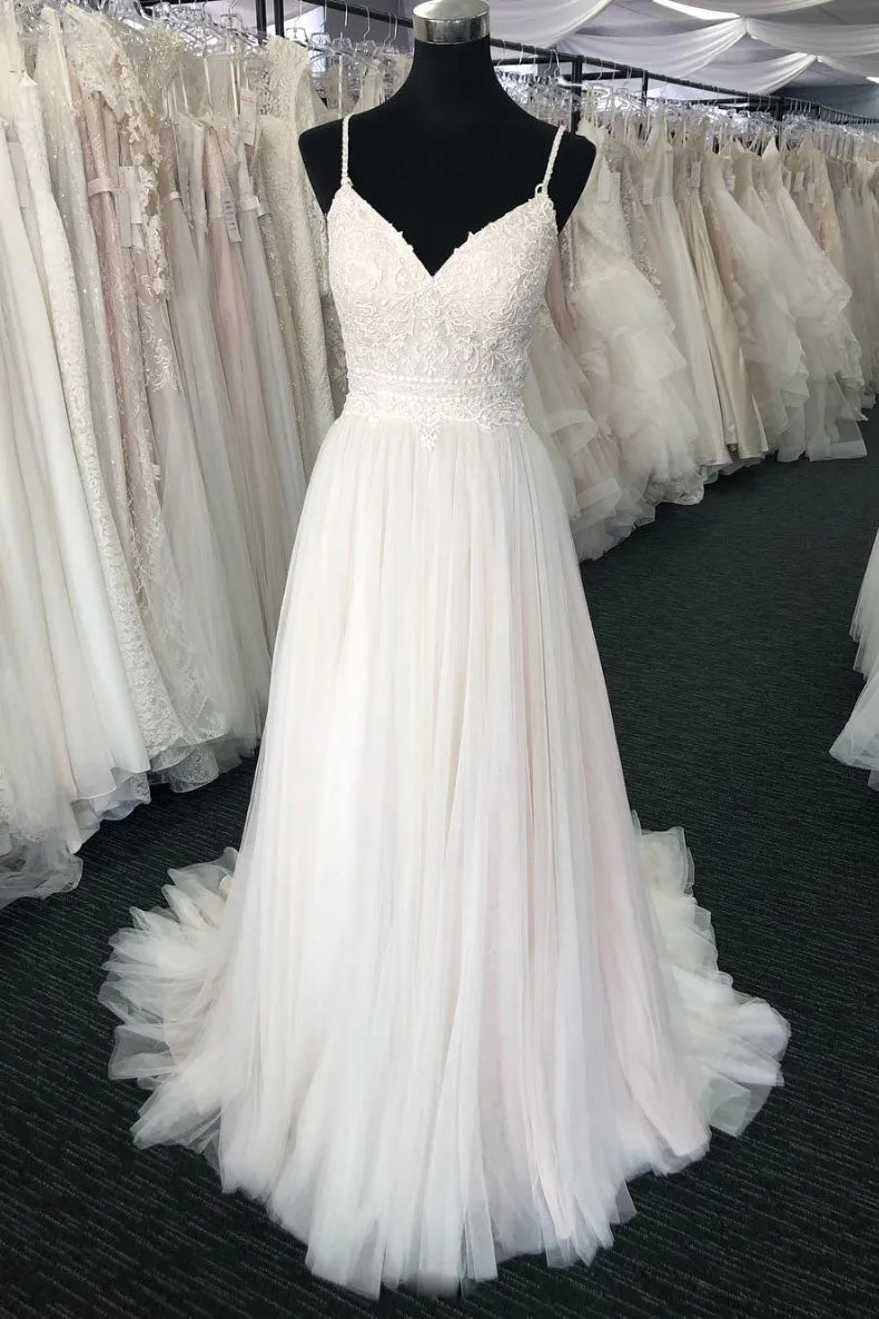 Light champagne tulle long prom dress, champagne tulle evening dress