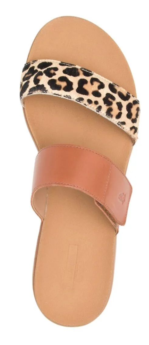 Lilly 2 band slides in amber brown /leopard