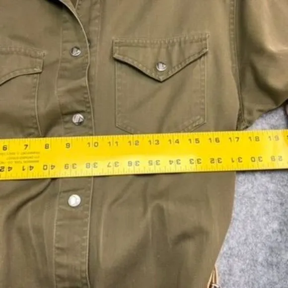 Liz Claiborne Olive Green Dress Shirt Belted, Chest Flop Pocket, Button Down