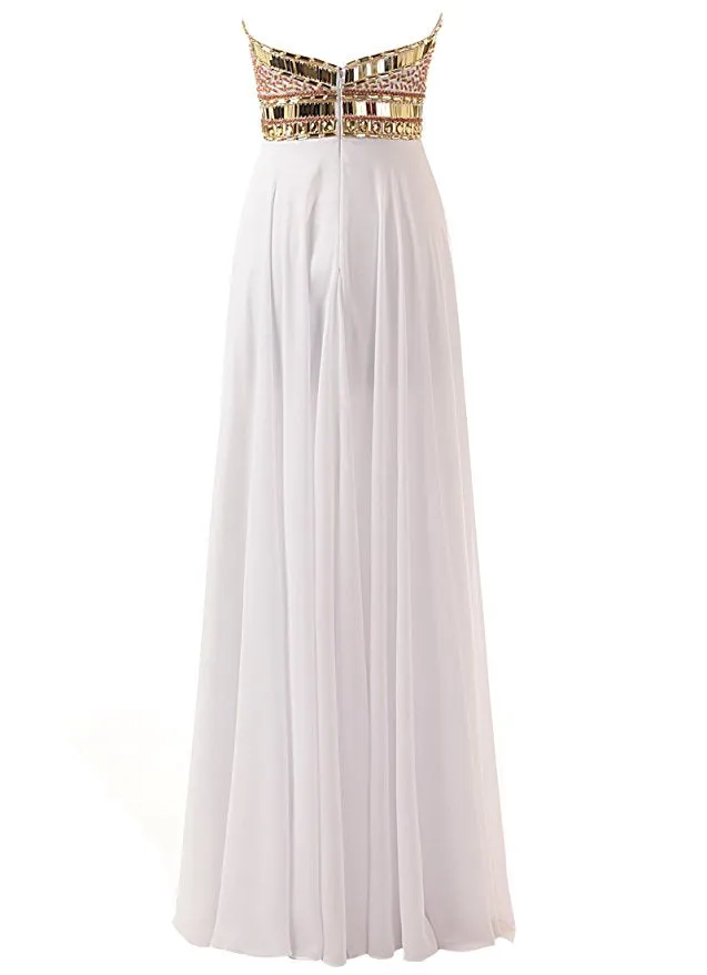 Long Beaded White Prom Dresses