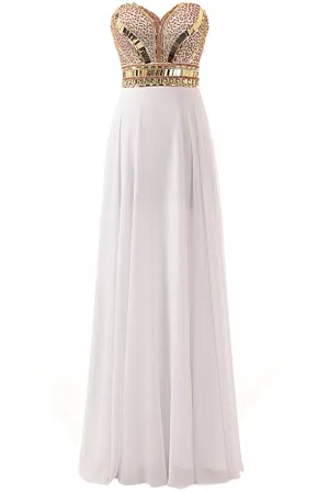 Long Beaded White Prom Dresses